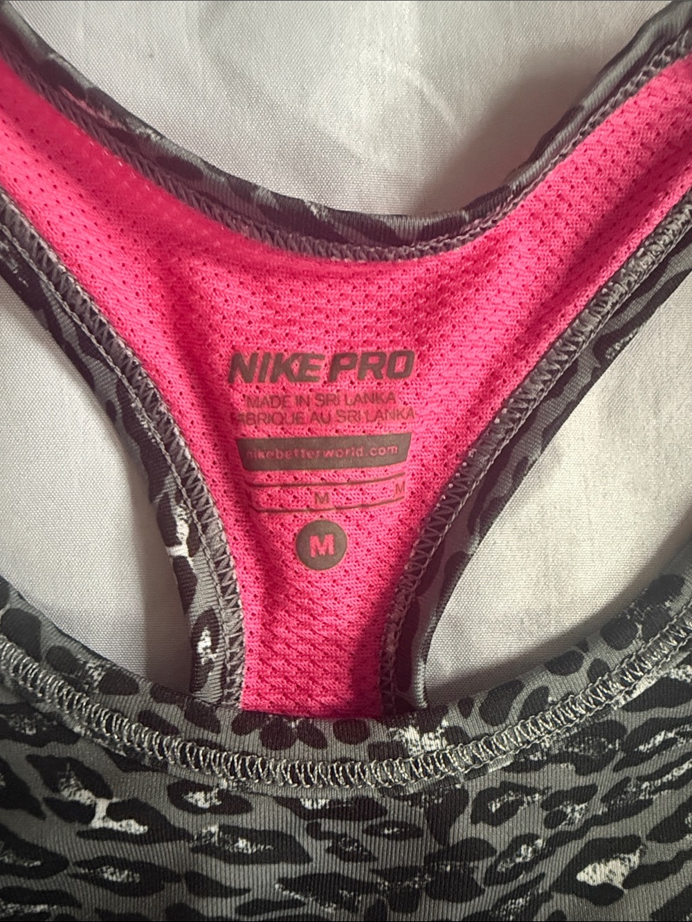 Nike Grey Animal-Print Sports Bra with Pink Band - Picture 2 of 3